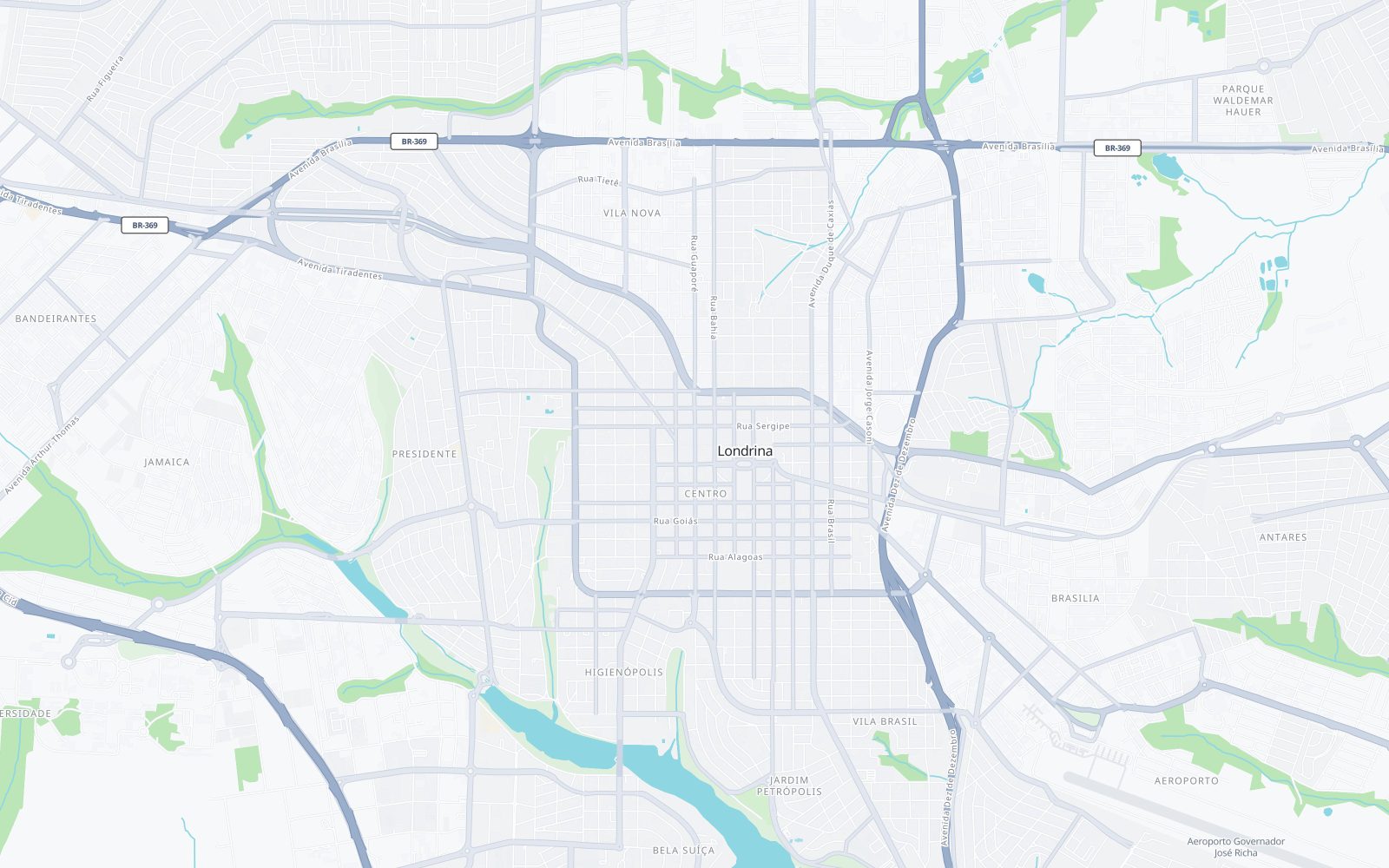 Jidō Mapa — Londrina renderizada com a cartografia própria do jidō